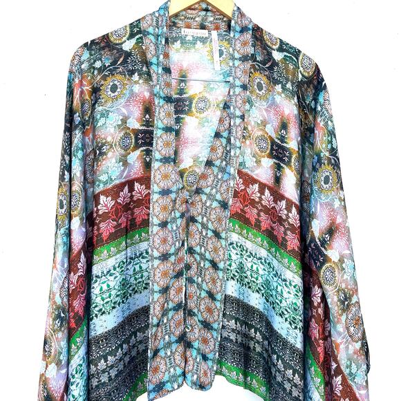 Anthropologie Kas New York Satin Colorful Flowy Blouse Vacation Resort Large M - Picture 5 of 7